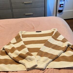 French Connection Brown and Cream V-Neck Sweater